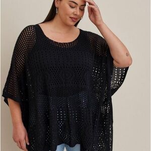Torrid Crochet Knit Poncho in black